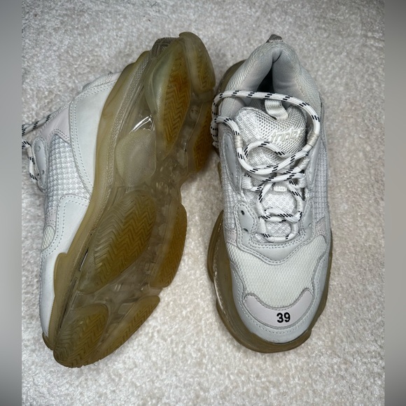 Balenciaga Triple SClear Sole Men's White Leather Mesh Sneakers - Picture 3 of 7